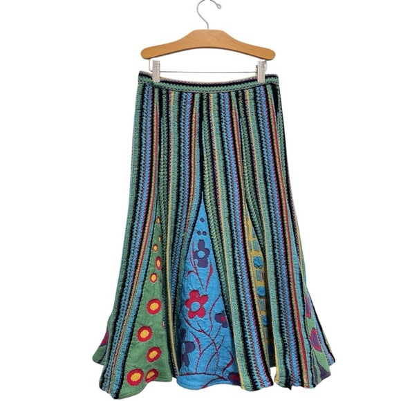 Noriko Araki Crochet Eclectic Retro Hippie Boho Floral Artsy Wool Midi Skirt SM - Picture 6 of 10